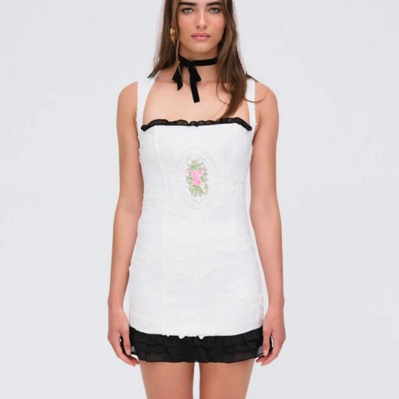 NEW FOR LOVE AND LEMONS AMELIE WHITE MINI DRESS #2 SIZE S - Picture 1 of 10